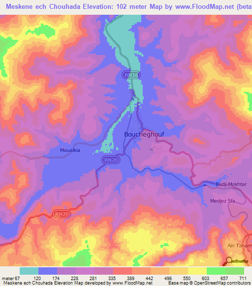 Meskene ech Chouhada,Algeria Elevation Map