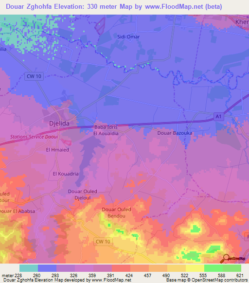 Douar Zghohfa,Algeria Elevation Map