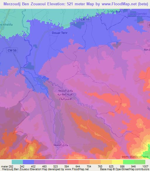 Merzoudj Ben Zouaoui,Algeria Elevation Map