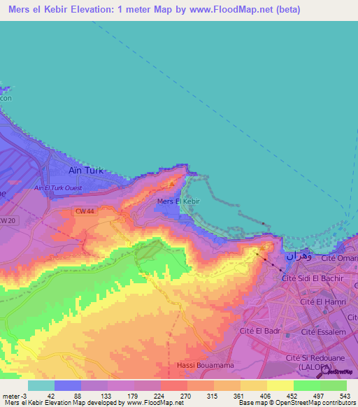 Mers el Kebir,Algeria Elevation Map