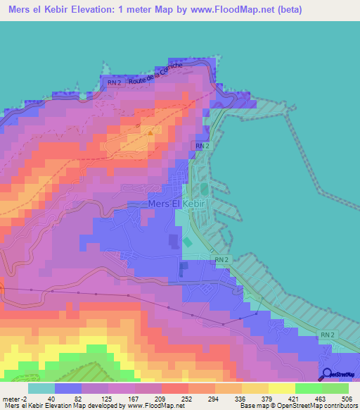 Mers el Kebir,Algeria Elevation Map
