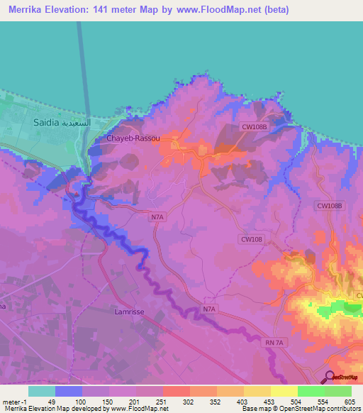 Merrika,Algeria Elevation Map