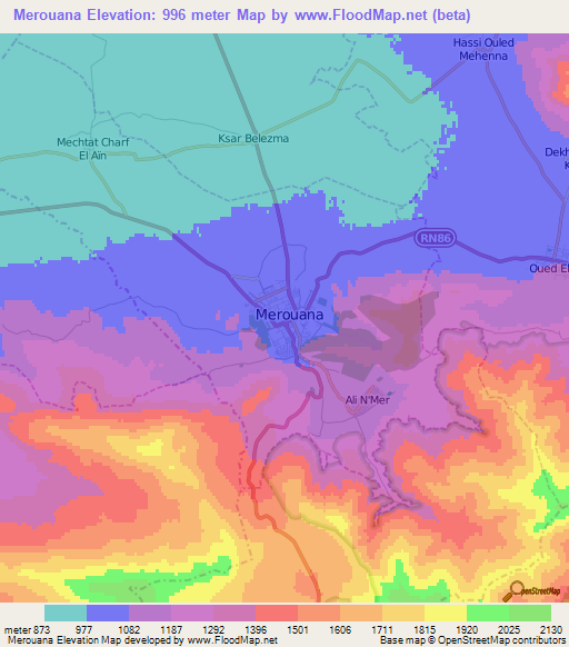 Merouana,Algeria Elevation Map