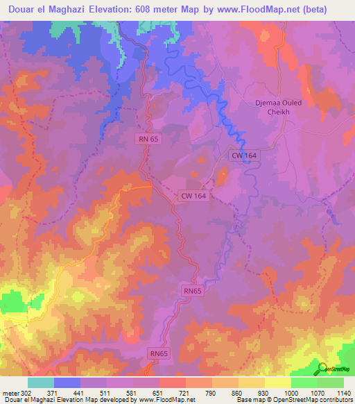 Douar el Maghazi,Algeria Elevation Map