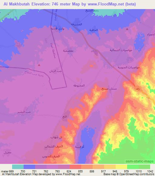Al Makhbutah,Syria Elevation Map