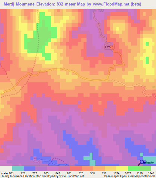 Merdj Moumene,Algeria Elevation Map