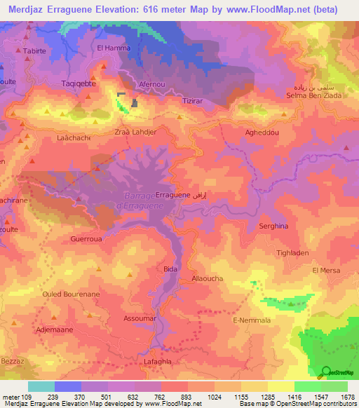 Merdjaz Erraguene,Algeria Elevation Map