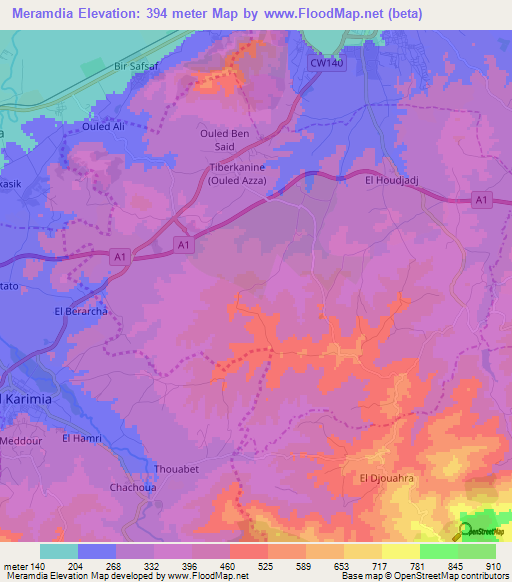 Meramdia,Algeria Elevation Map
