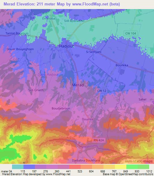 Merad,Algeria Elevation Map