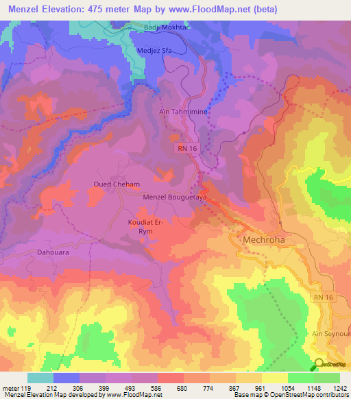 Menzel,Algeria Elevation Map