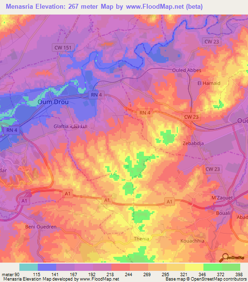 Menasria,Algeria Elevation Map