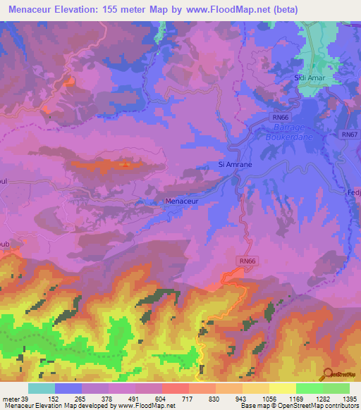 Menaceur,Algeria Elevation Map