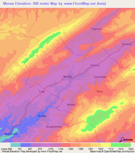 Menaa,Algeria Elevation Map