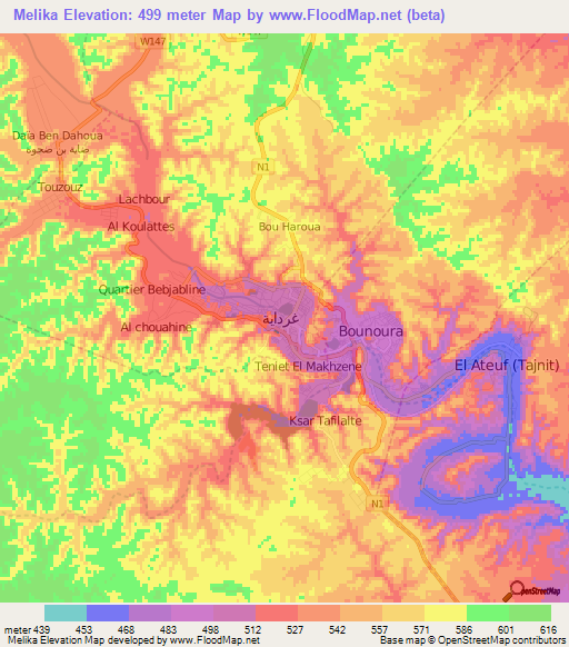 Melika,Algeria Elevation Map