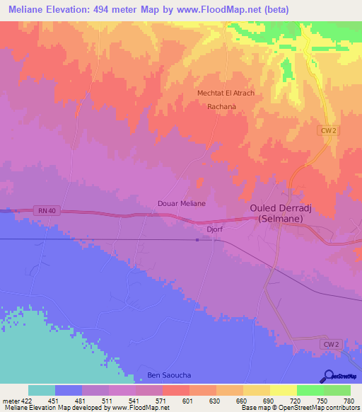 Meliane,Algeria Elevation Map
