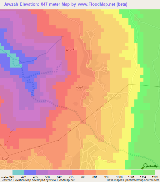 Jawzah,Jordan Elevation Map