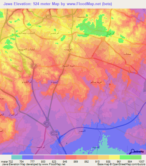 Jawa,Jordan Elevation Map