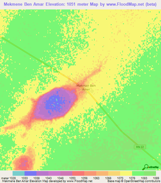 Mekmene Ben Amar,Algeria Elevation Map
