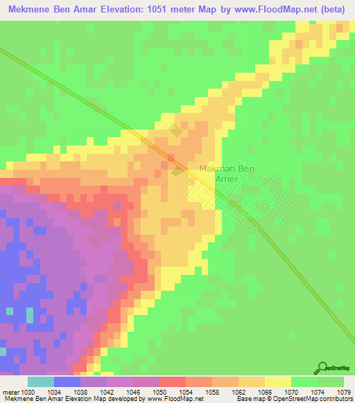 Mekmene Ben Amar,Algeria Elevation Map