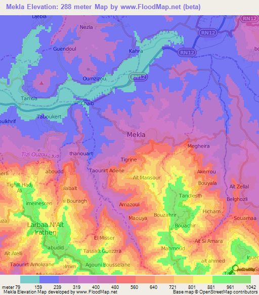 Mekla,Algeria Elevation Map