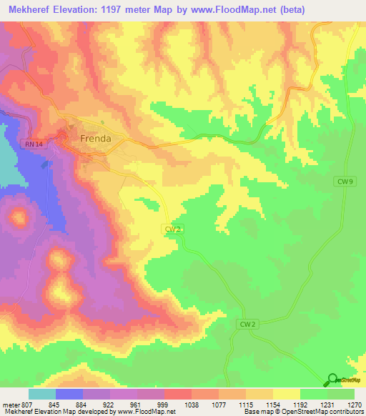 Mekheref,Algeria Elevation Map