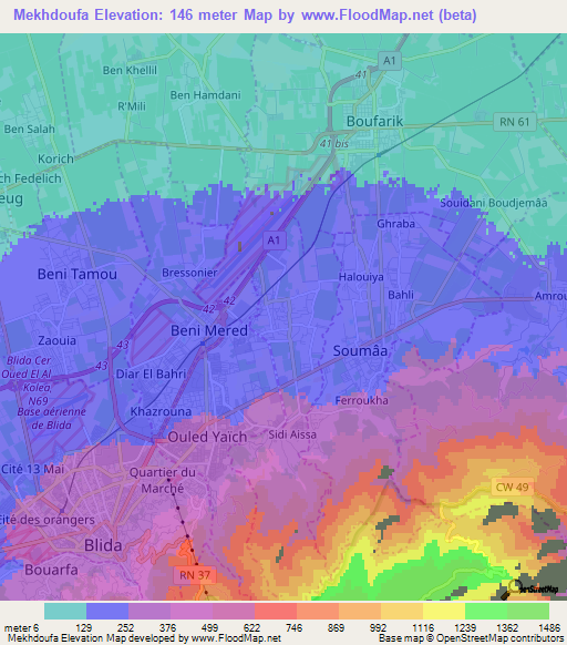 Mekhdoufa,Algeria Elevation Map