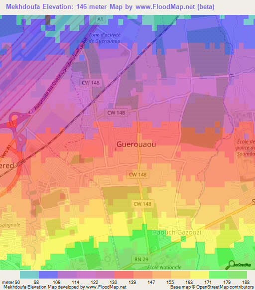 Mekhdoufa,Algeria Elevation Map