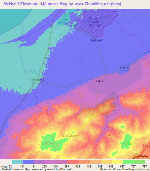 Mekhalif,Algeria Elevation Map
