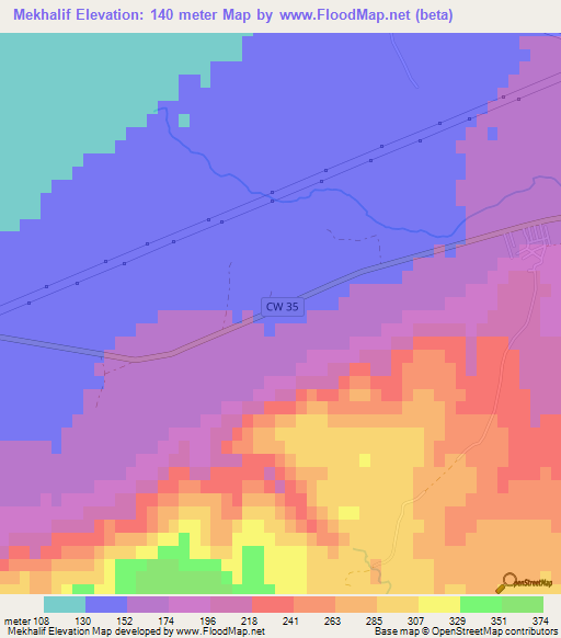 Mekhalif,Algeria Elevation Map