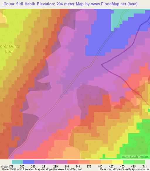 Douar Sidi Habib,Algeria Elevation Map