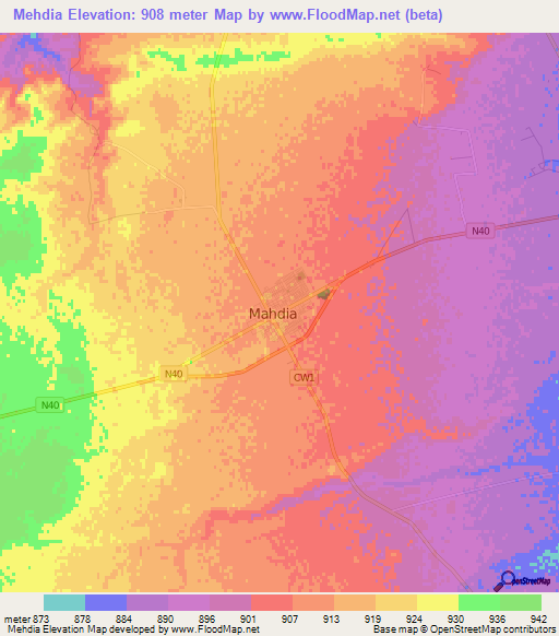 Mehdia,Algeria Elevation Map