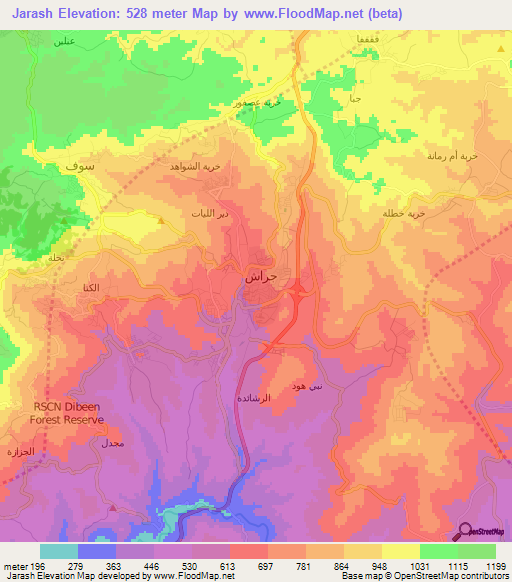 Jarash,Jordan Elevation Map