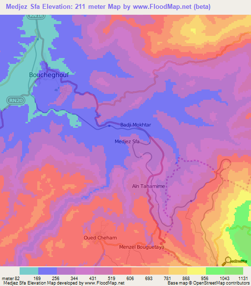 Medjez Sfa,Algeria Elevation Map