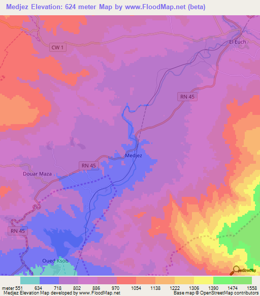 Medjez,Algeria Elevation Map