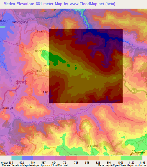 Medea,Algeria Elevation Map
