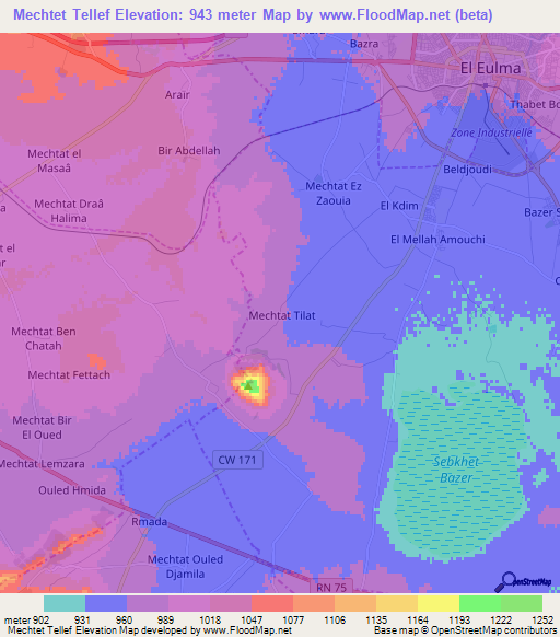 Mechtet Tellef,Algeria Elevation Map