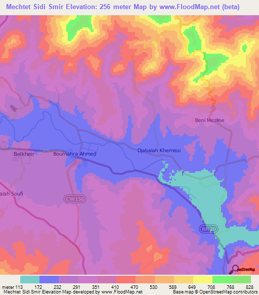 Mechtet Sidi Smir,Algeria Elevation Map