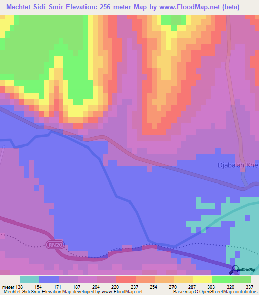 Mechtet Sidi Smir,Algeria Elevation Map