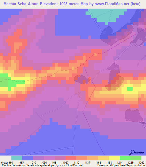 Mechta Seba Aioun,Algeria Elevation Map
