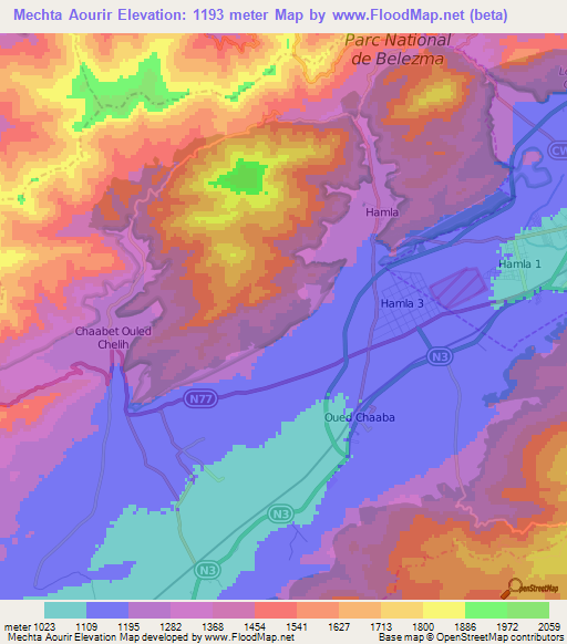 Mechta Aourir,Algeria Elevation Map