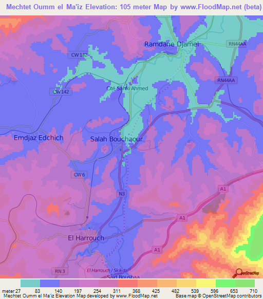 Mechtet Oumm el Ma'iz,Algeria Elevation Map