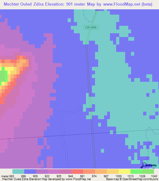 Mechtet Ouled Zdira,Algeria Elevation Map