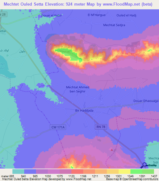 Mechtet Ouled Setta,Algeria Elevation Map