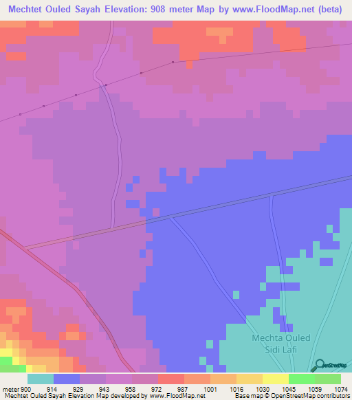 Mechtet Ouled Sayah,Algeria Elevation Map