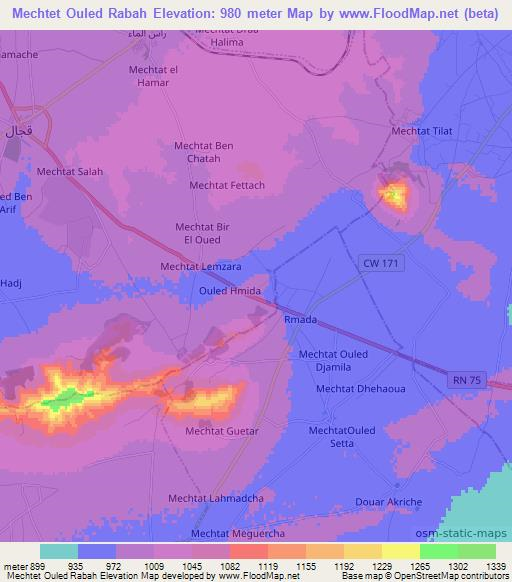 Mechtet Ouled Rabah,Algeria Elevation Map