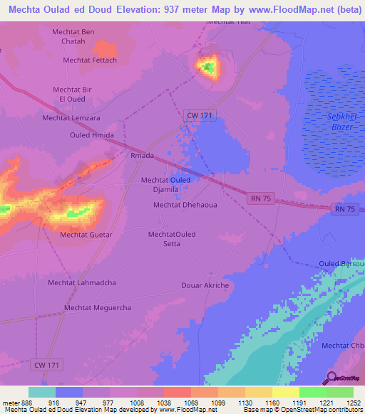 Mechta Oulad ed Doud,Algeria Elevation Map