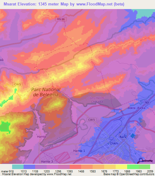 Msarat,Algeria Elevation Map