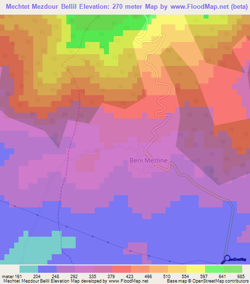 Mechtet Mezdour Bellil,Algeria Elevation Map