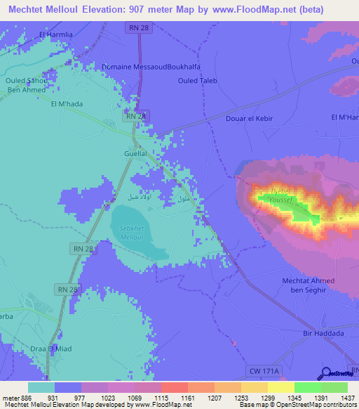 Mechtet Melloul,Algeria Elevation Map