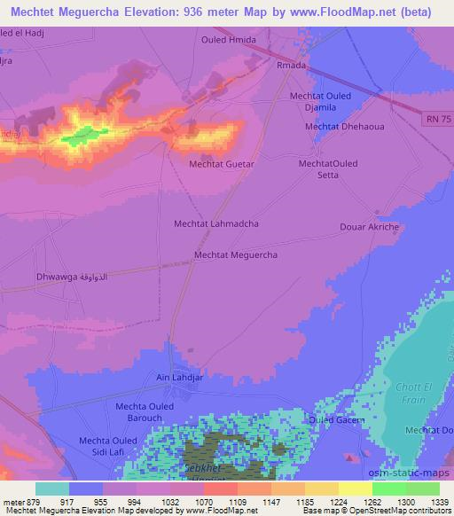 Mechtet Meguercha,Algeria Elevation Map